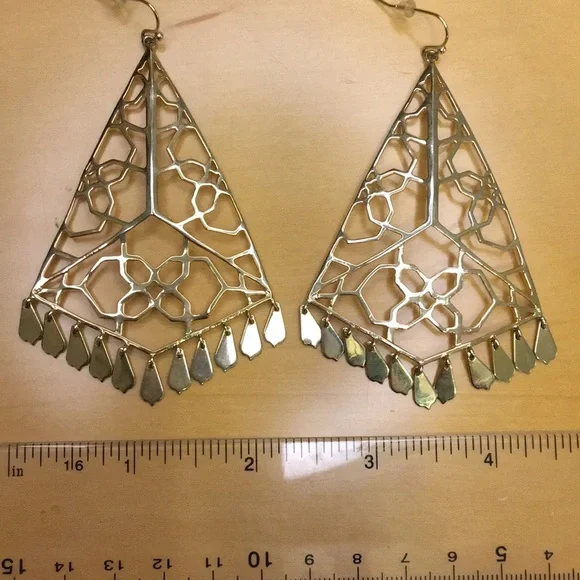 Iconic & Rare Kendra Scott Oversized Stylized Logo Statement Earrings, Gold - Picture 9 of 9